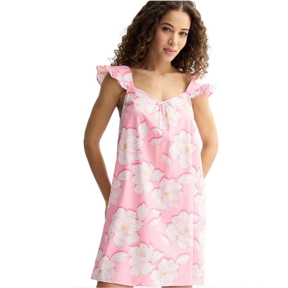 Floral Pink Women's Nightdress with Ruffle Straps